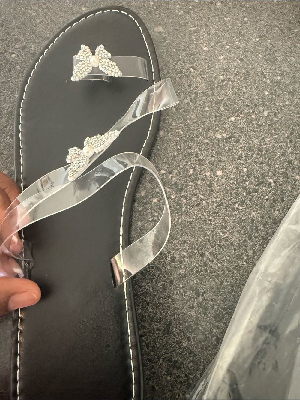 Clear Butterfly Rhinestone Flat Sandals - Women - Picture 10 of 10